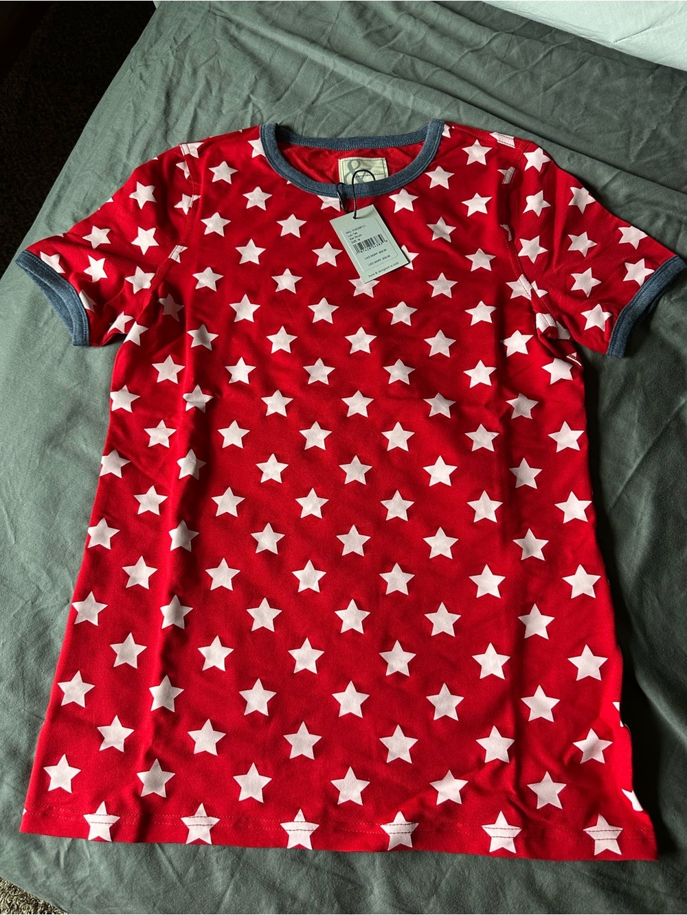 AMPERSAND AVE Red Star Print Tee with Gray Trim